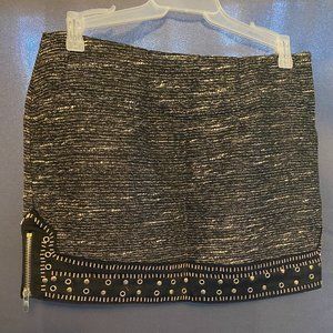 English Rose New Beaded Grommet Hem Side Zip Tweed Mini Skirt